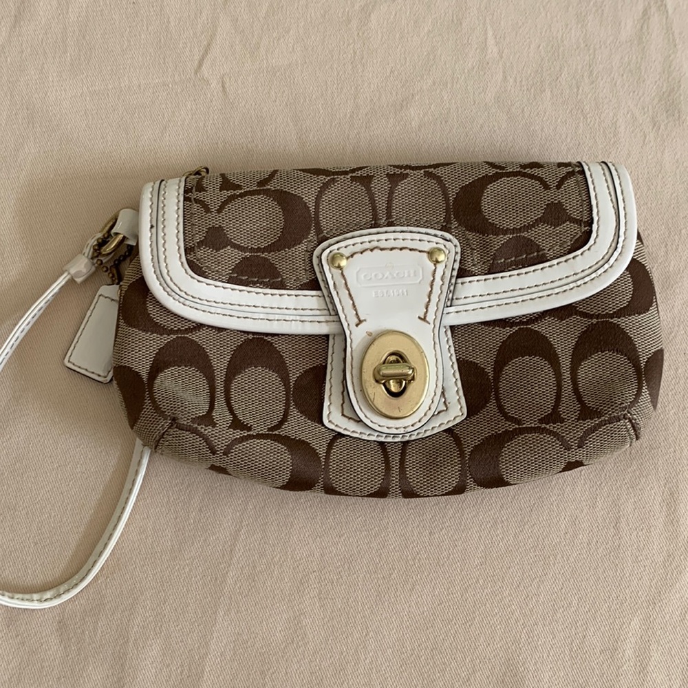 Coach white and tan wristlet
